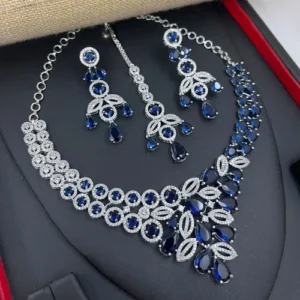 Royal Blue American Diamond Necklace Set