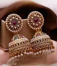 Antique gold-plated Pearl Jhumka Earrings