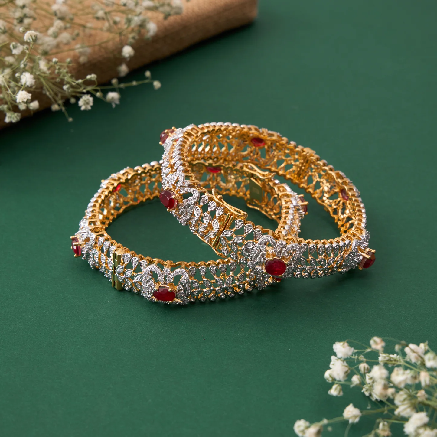 American Diamond Ruby Bangles